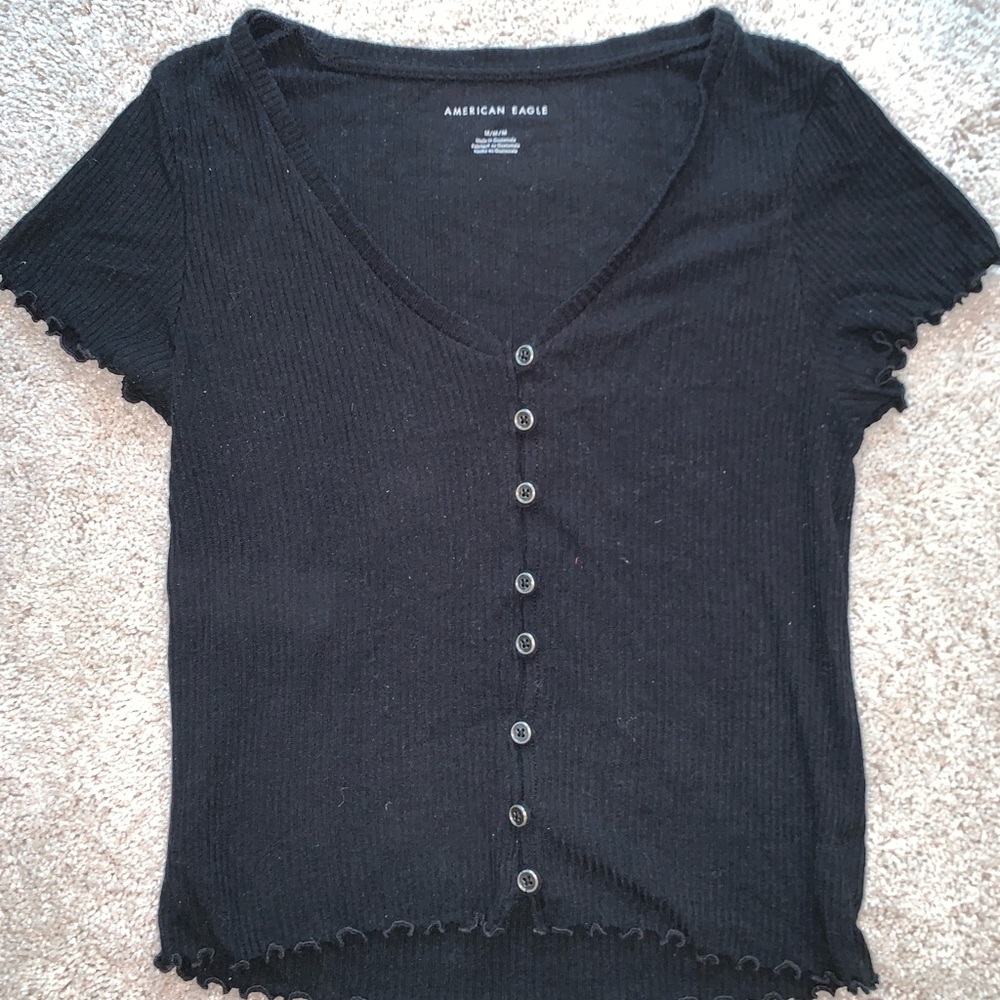 Ruffled Short Sleeve Buttoned Shirt